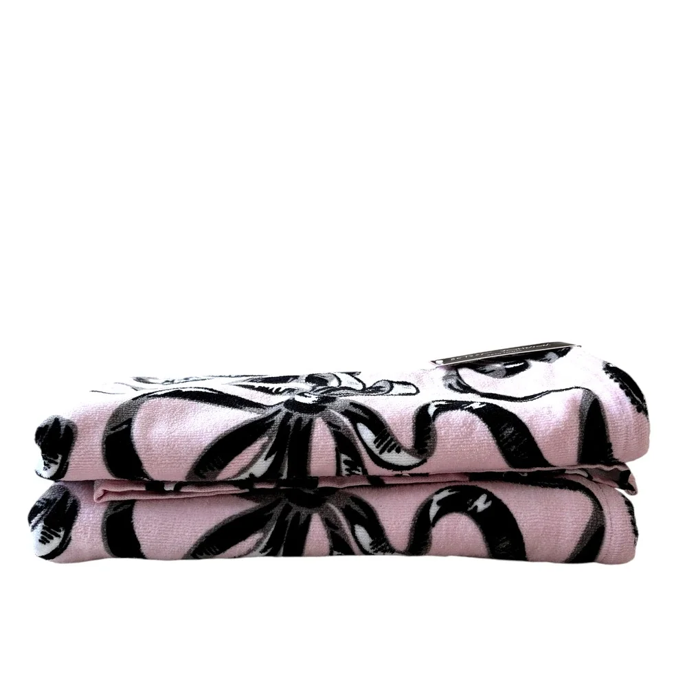 3pc Betsey Johnson BALLET BOWS Towel Set 2 Bath 1 Hand Pink & Black NEW